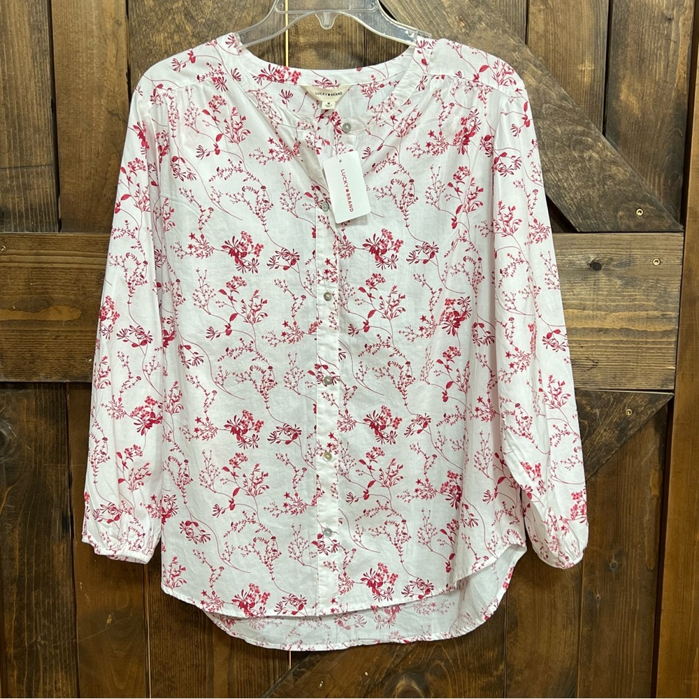 NWT Lucky Brand Red Floral Button-Up Blouse